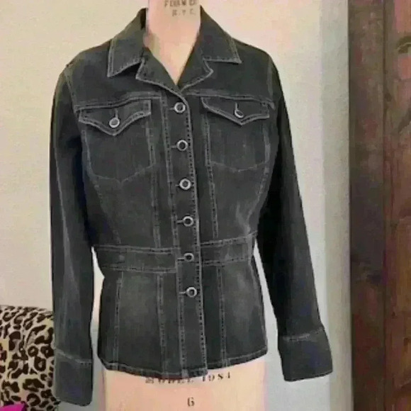 Distressed Black Denim Jacket, High Sierra, Size M - Picture 1 of 7